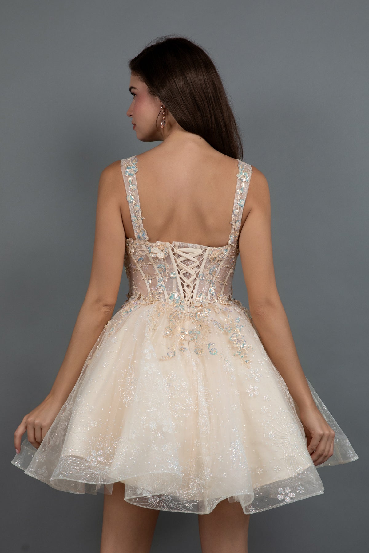 Juliet JT976L - A-Line Cocktail Dress With Floral Glitter Skirt