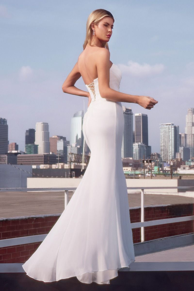 Ladivine 7434W - Strapless Chiffon Fitted Bridal Dress