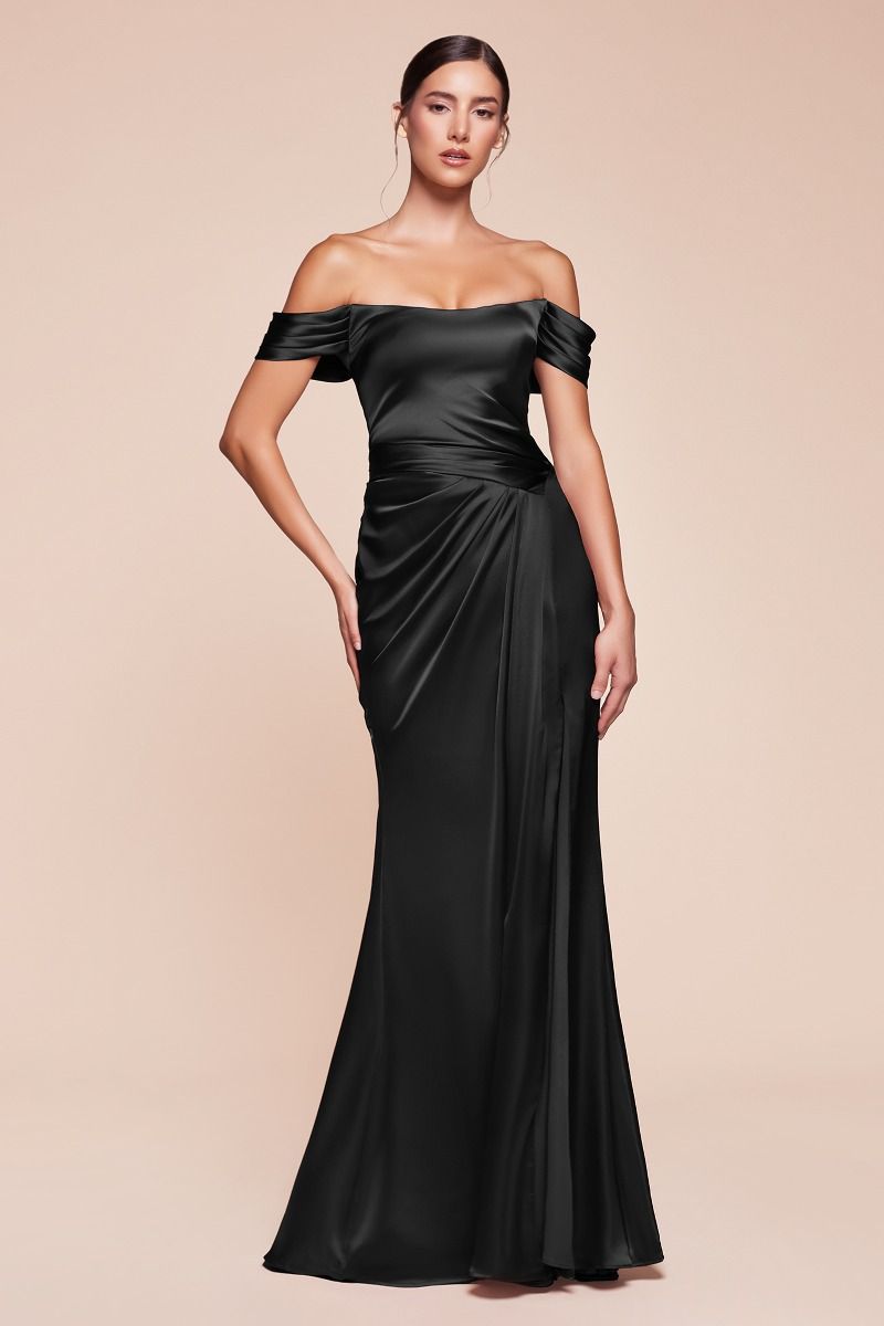 Ladivine 7452 Off The Shoulder Lace Up Corset Satin Gown, Red / 4 Ladivine 7452 Off The Shoulder Lace Up Corset Satin Gown, Red / 4