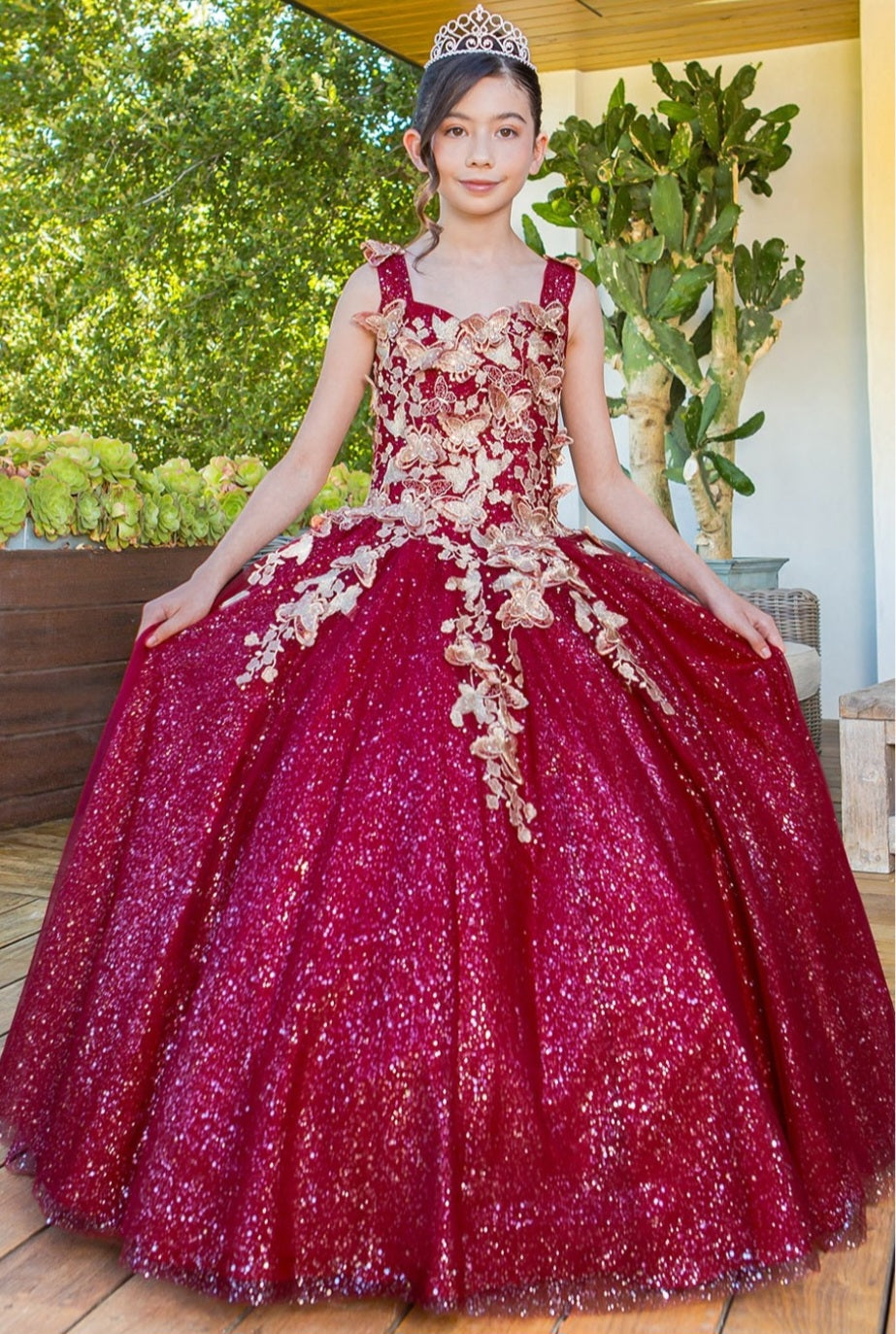 3D Butterflies Mini Quince Tulle Gown by Cinderella Couture 8046 & 8046X Burgundy / 12 3D Butterflies Mini Quince Tulle Gown by Cinderella Couture 8046 & 8046X Burgundy / 12