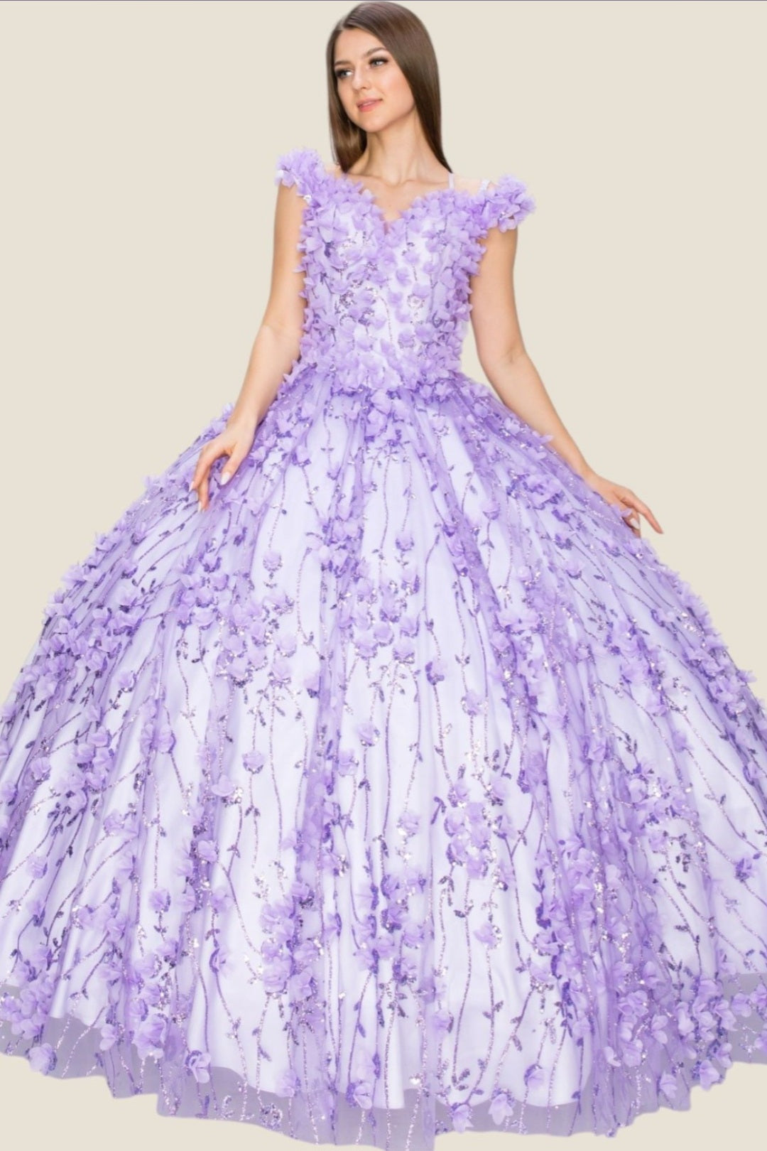 Cinderella Couture Off The Shoulder 3D Floral Applique Quinceanera 8021J