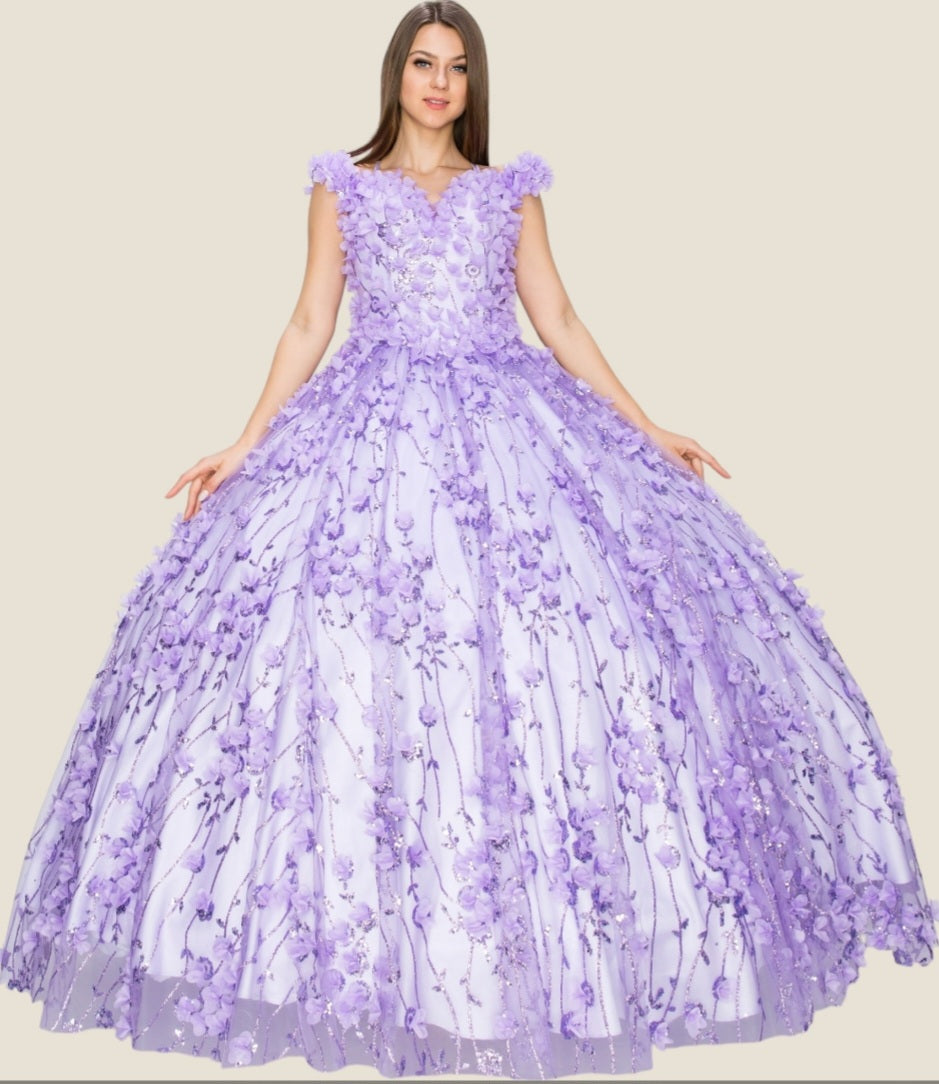 Cinderella Couture Off The Shoulder 3D Floral Applique Quinceanera 8021J