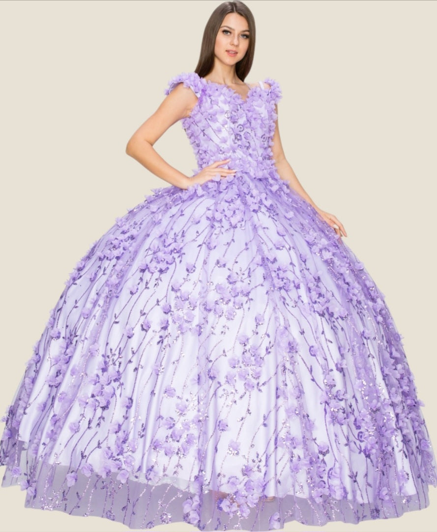 Cinderella Couture Off The Shoulder 3D Floral Applique Quinceanera 8021J