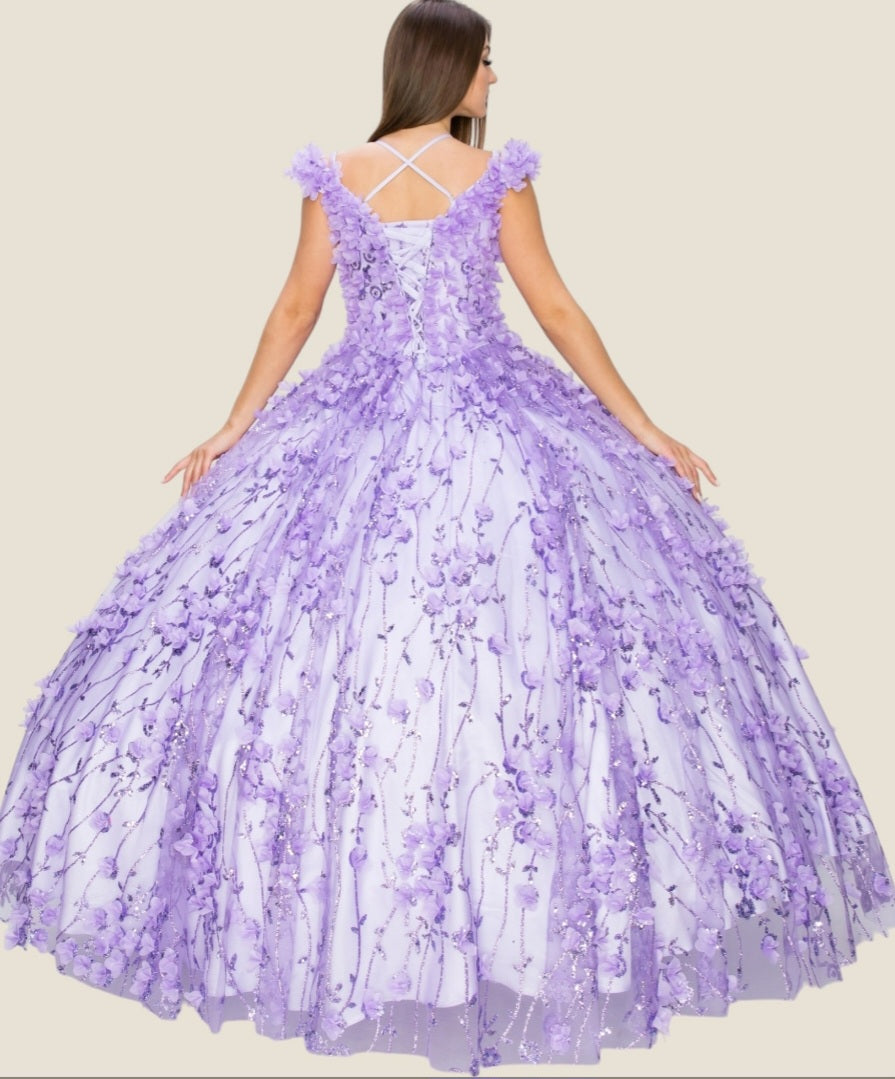 Cinderella Couture Off The Shoulder 3D Floral Applique Quinceanera 8021J