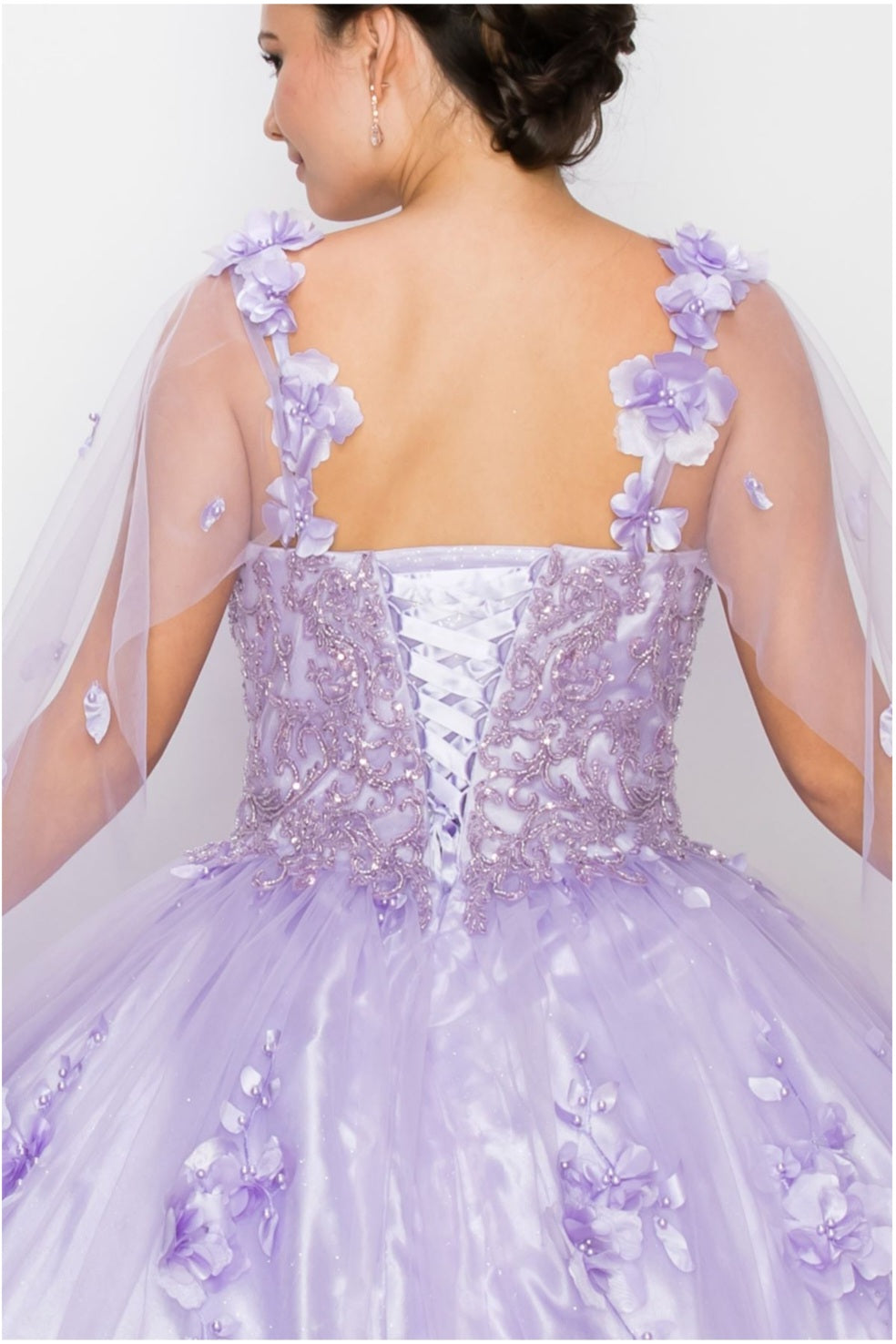 Cinderella Couture 3D Floral Applique & Pearl With Detachable Capes 8030J