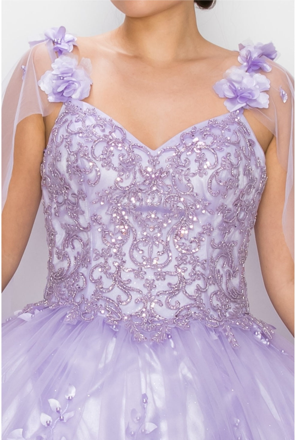 Cinderella Couture 3D Floral Applique & Pearl With Detachable Capes 8030J