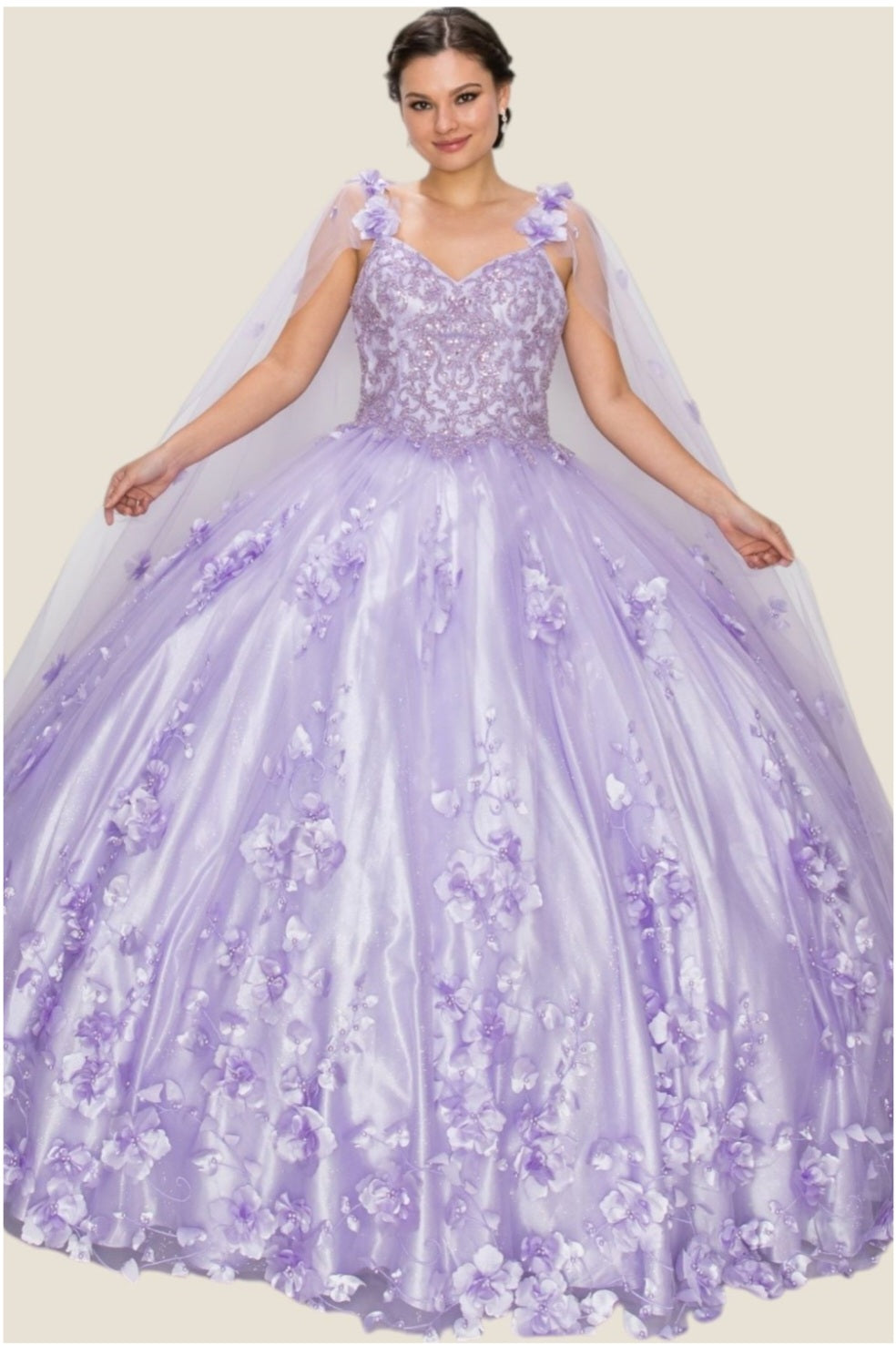 Cinderella Couture 3D Floral Applique & Pearl With Detachable Capes 8030J