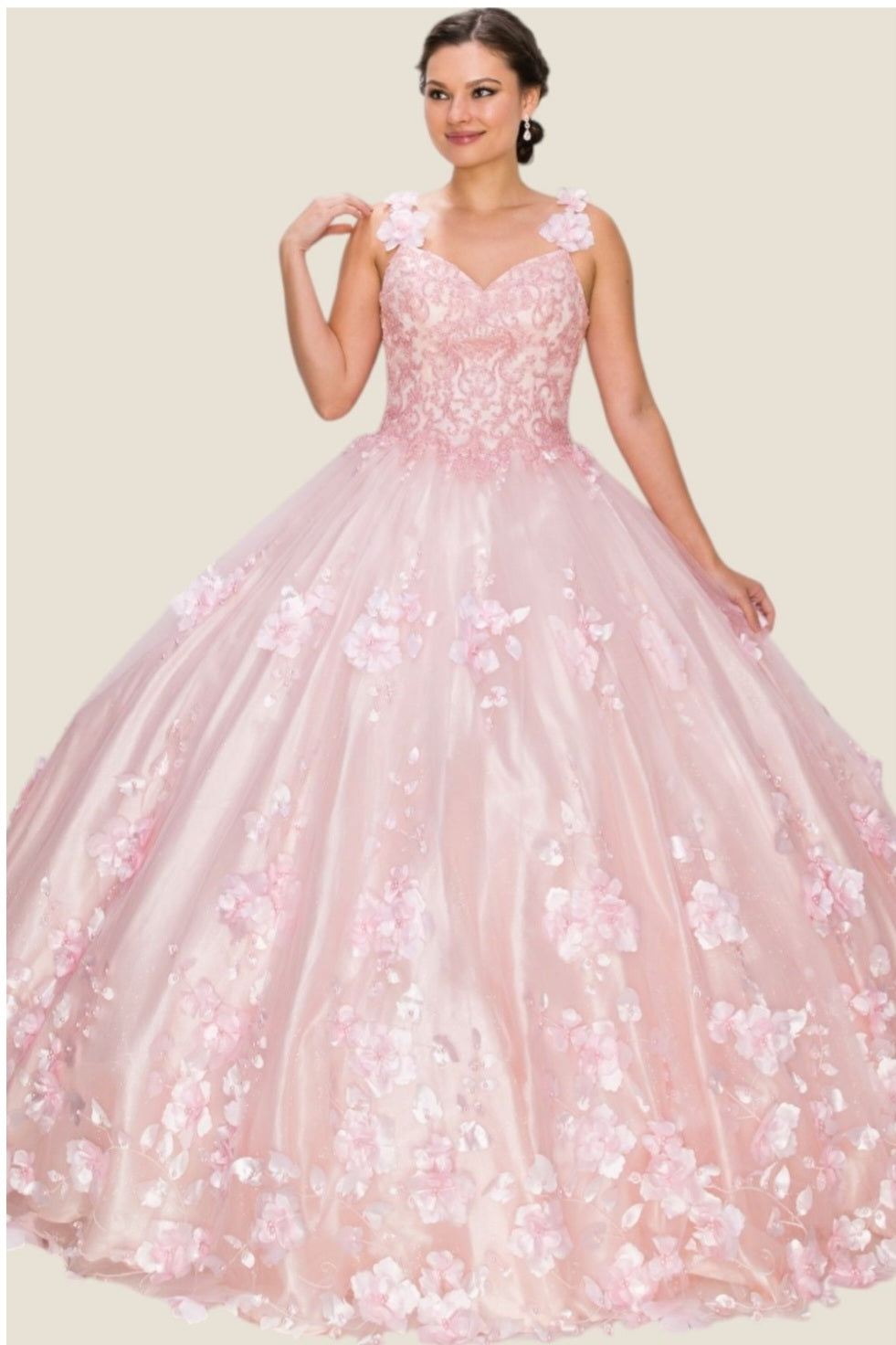 Cinderella Couture 3D Floral Applique & Pearl With Detachable Capes 8030J