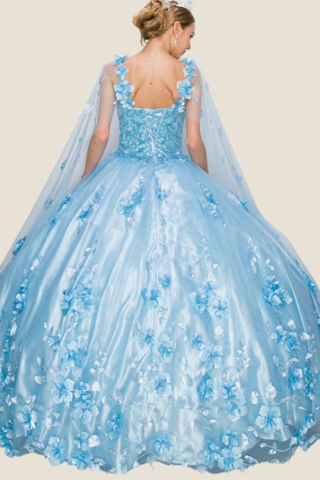 Cinderella Couture 3D Floral Applique & Pearl With Detachable Capes 8030J