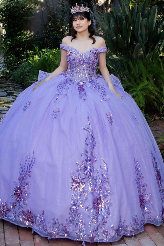 Cinderella Couture Off The Shoulder Beaded Applique Quinceañera Ball Gown 8125J