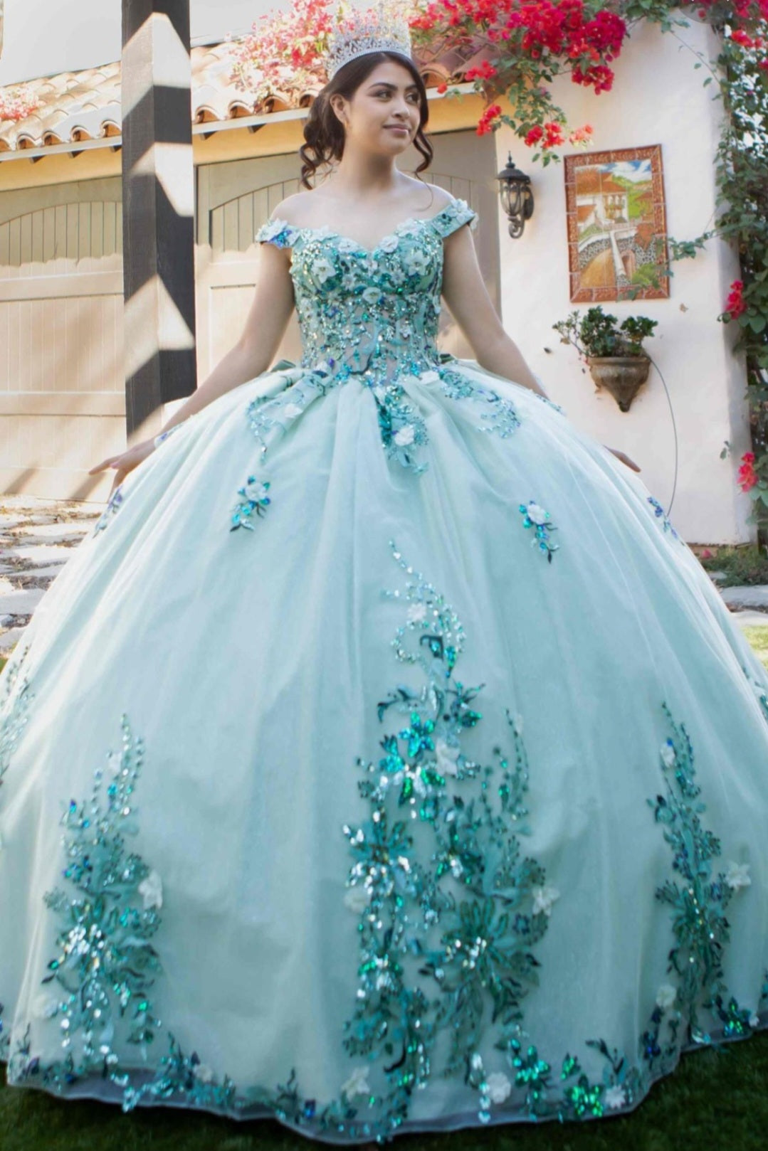 Cinderella Couture Off The Shoulder Beaded Applique Quinceañera Ball Gown 8125J