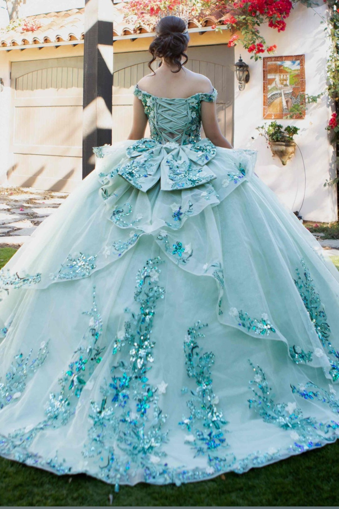 Cinderella Couture Off The Shoulder Beaded Applique Quinceañera Ball Gown 8125J