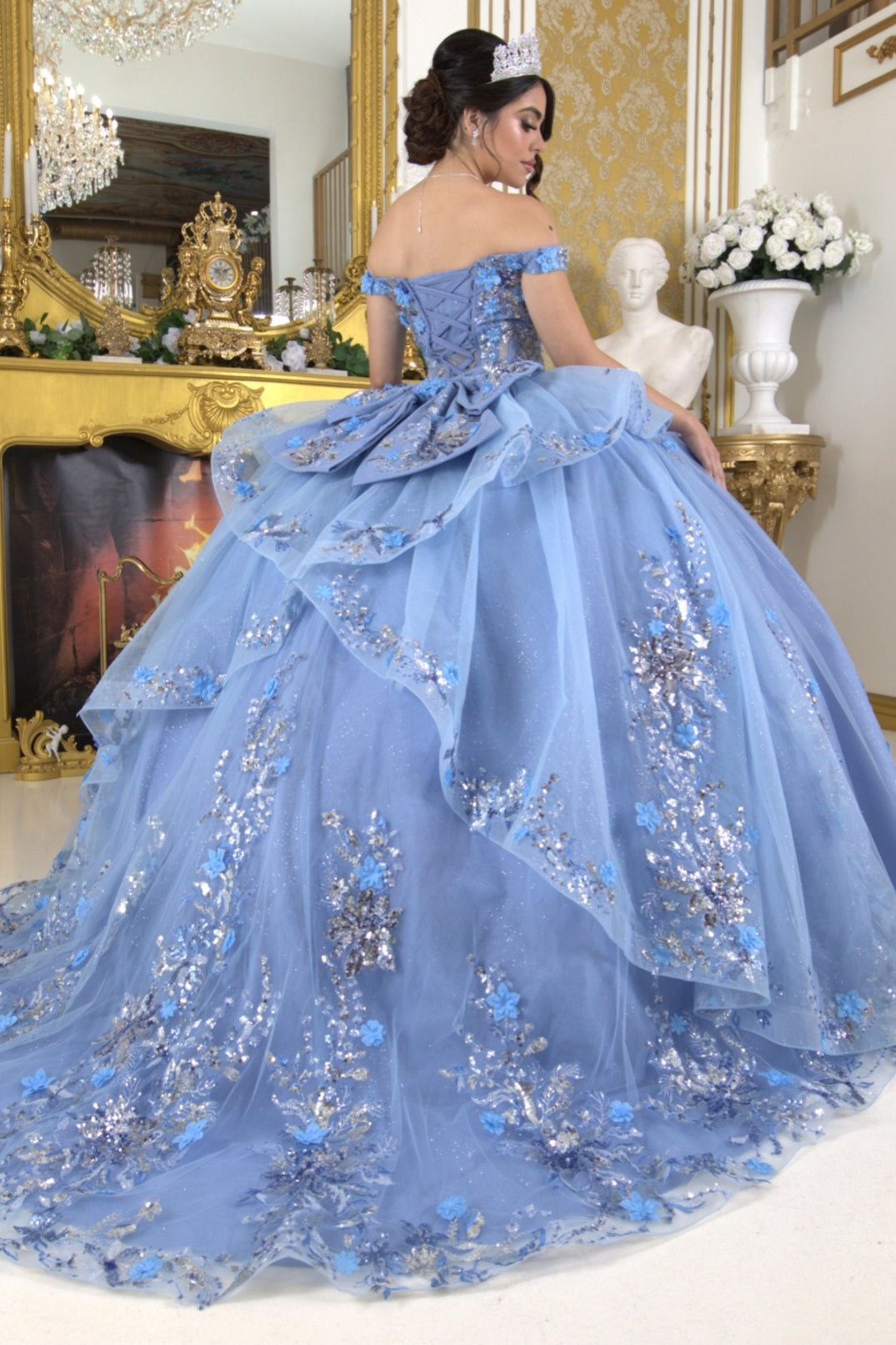 Cinderella Couture Off The Shoulder Beaded Applique Quinceañera Ball Gown 8125J