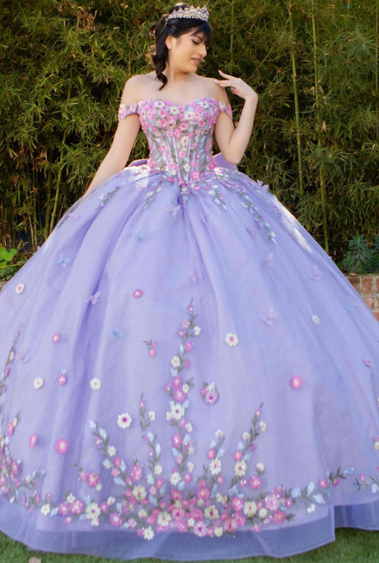 Cinderella Couture Colorful Daisy Embroidery Quinceañera Ball Gown 8260J