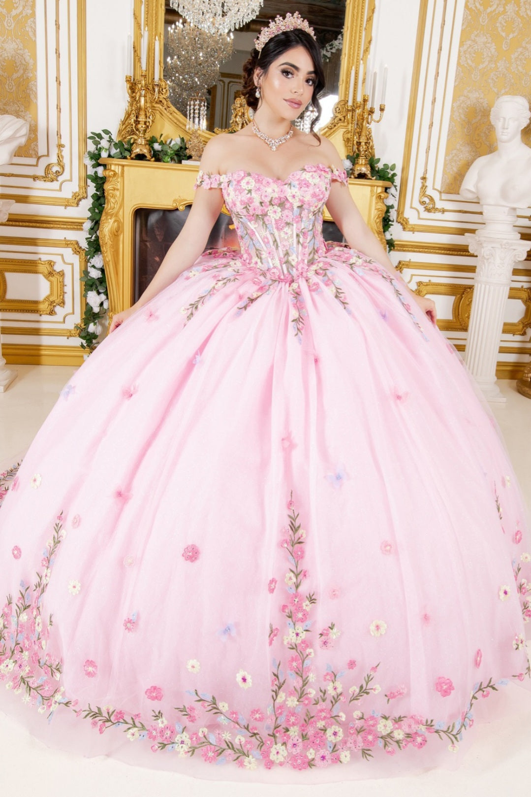 Cinderella Couture Colorful Daisy Embroidery Quinceañera Ball Gown 8260J