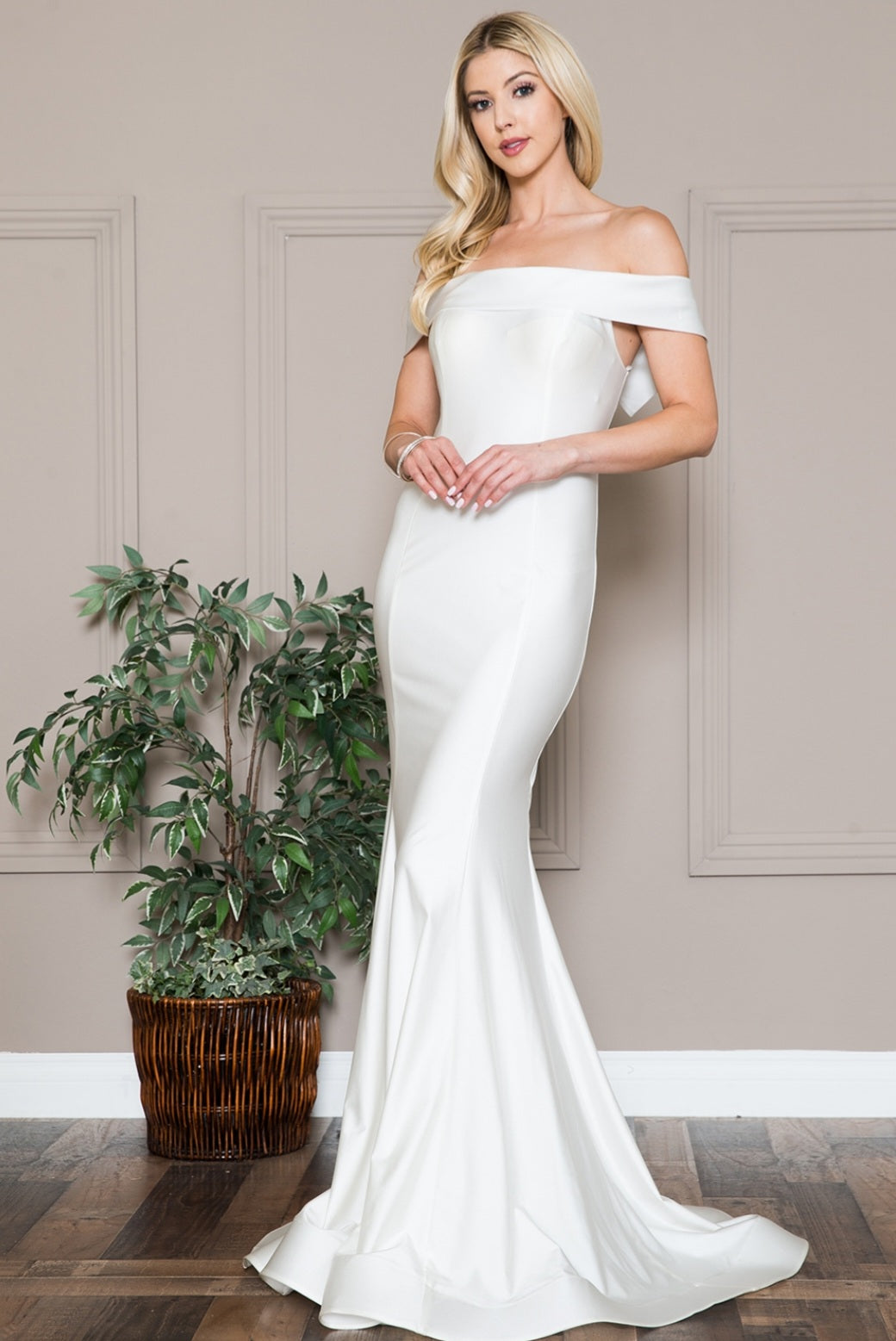 Lycra Off Shoulder Mermaid Dress by Amelia Couture 373 10 / White Lycra Off Shoulder Mermaid Dress by Amelia Couture 373 10 / White