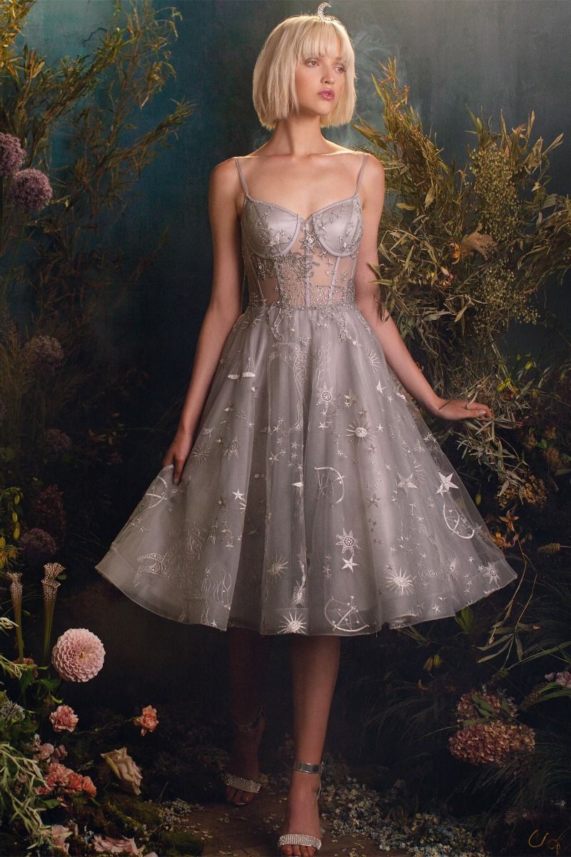 Tea Length Corset Tulle A-Line Cocktail Dress by Andrea & Leo Couture A0823 Black / 6 Tea Length Corset Tulle A-Line Cocktail Dress by Andrea & Leo Couture A0823 Black / 6