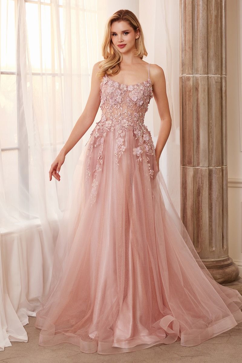 FLORAL APPLIQUE A-LINE TULLE GOWN BY ANDREA & LEO COUTURE A1142