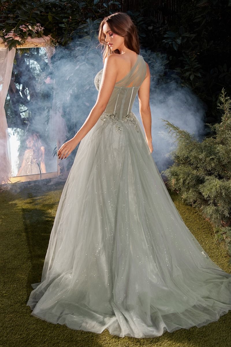 Andrea & Leo A1259 Sequin Glitter Long Formal Prom Dress - Sage / 6 Andrea & Leo A1259 Sequin Glitter Long Formal Prom Dress - Sage / 6