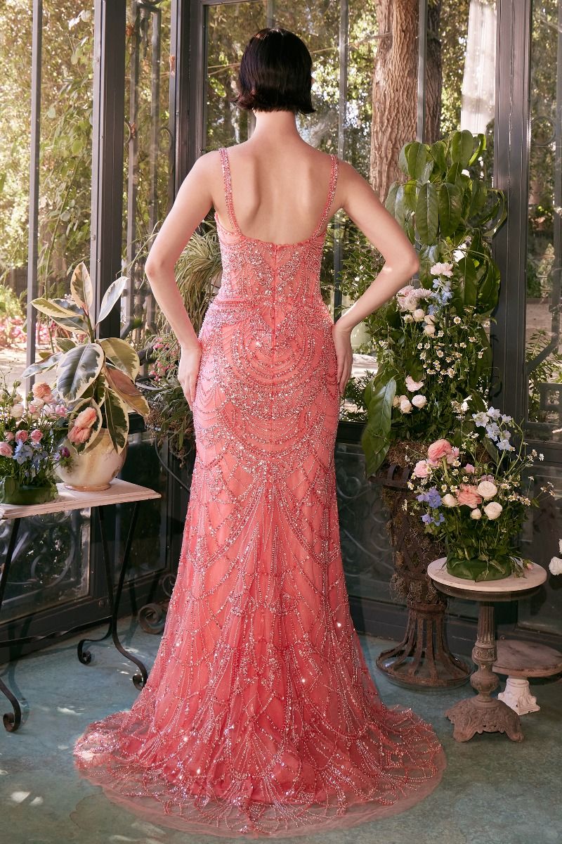 Andrea & Leo A1363 - Beaded Tulle Overlay Fitted Gown