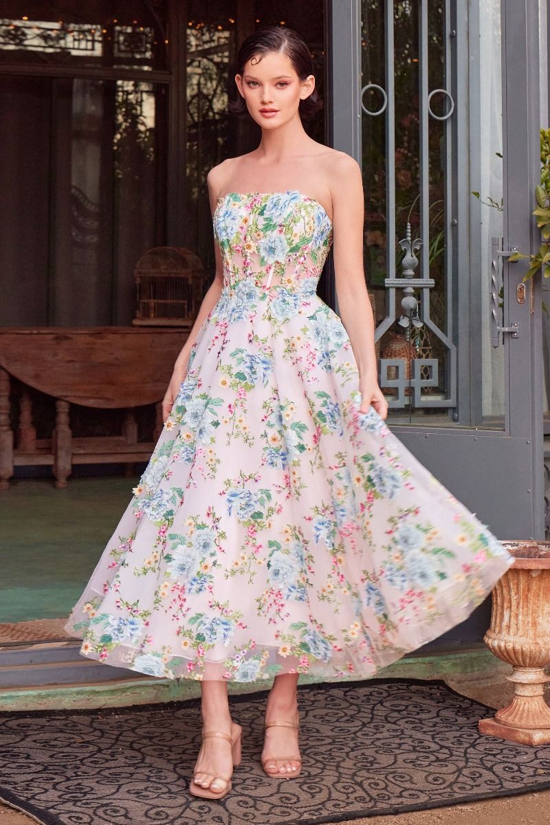 Andrea & Leo A1406 - Strapless Tea Length A-Line Dress