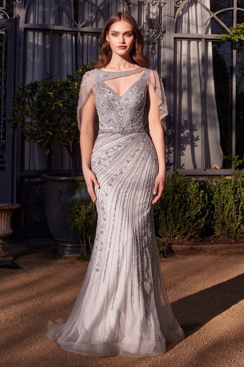 Andrea & Leo A1443 - Shoulder Drape Crystal Beaded Gown