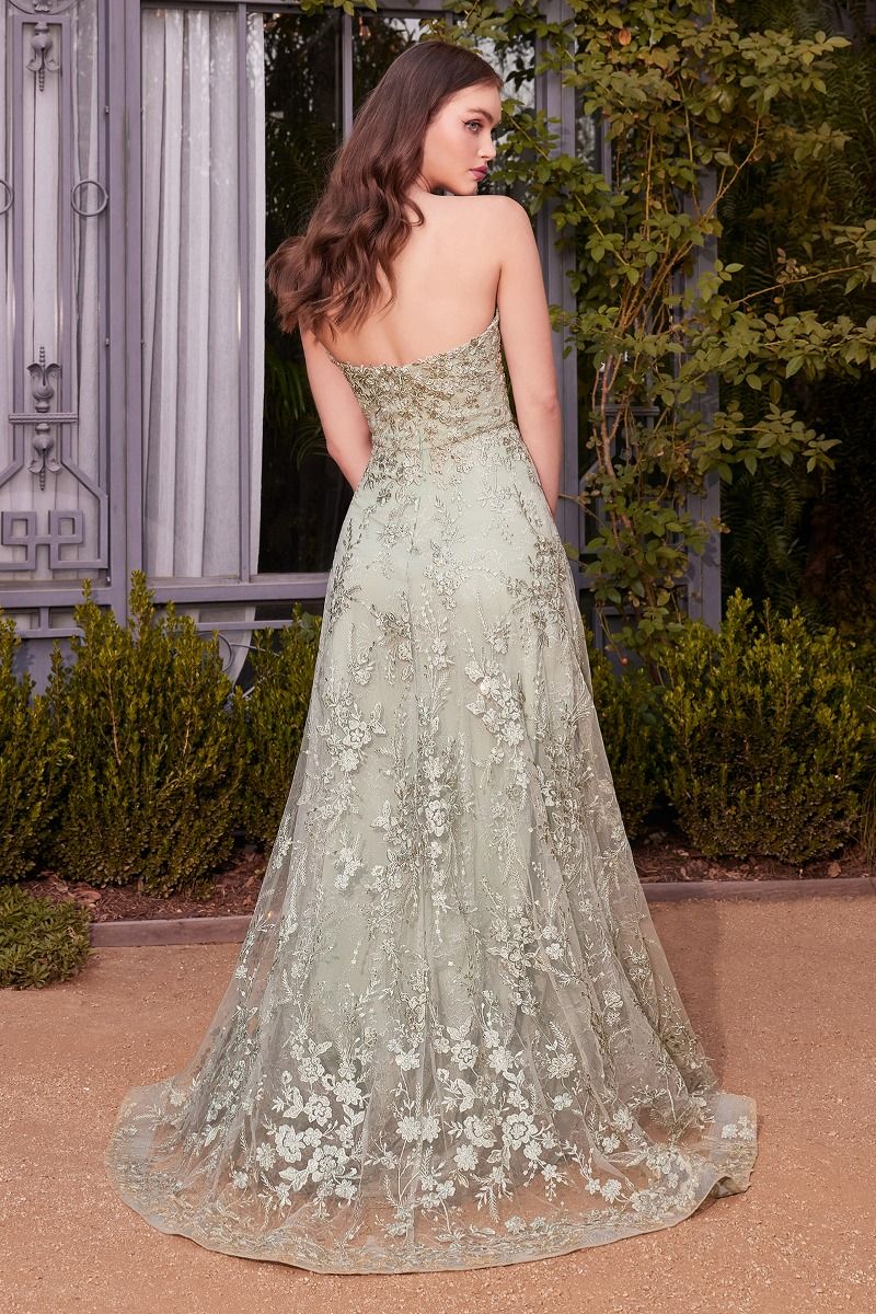 Andrea & Leo A1446 - Floral Lace Gown With Cape