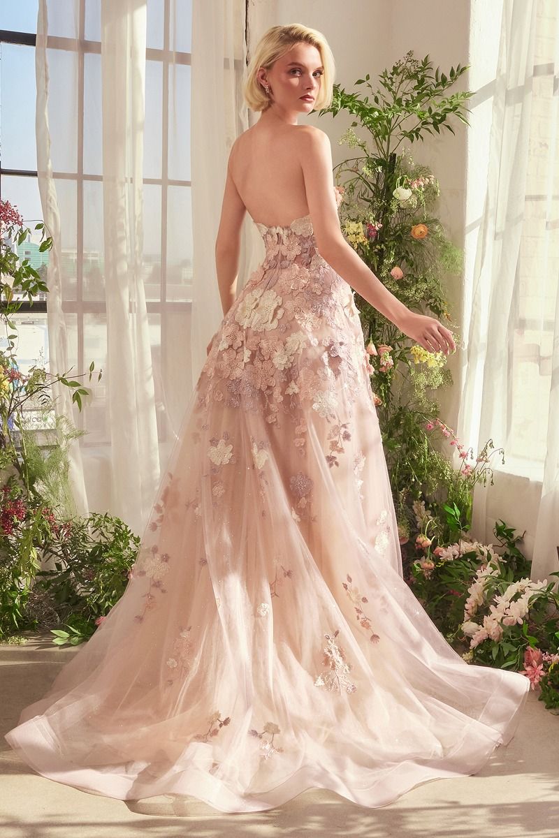 Andrea & Leo A1453 - Spring Floral Applique A-Line Gown