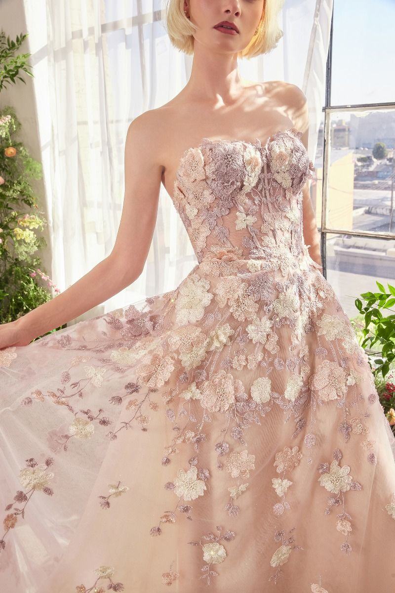 Andrea & Leo A1453 - Spring Floral Applique A-Line Gown