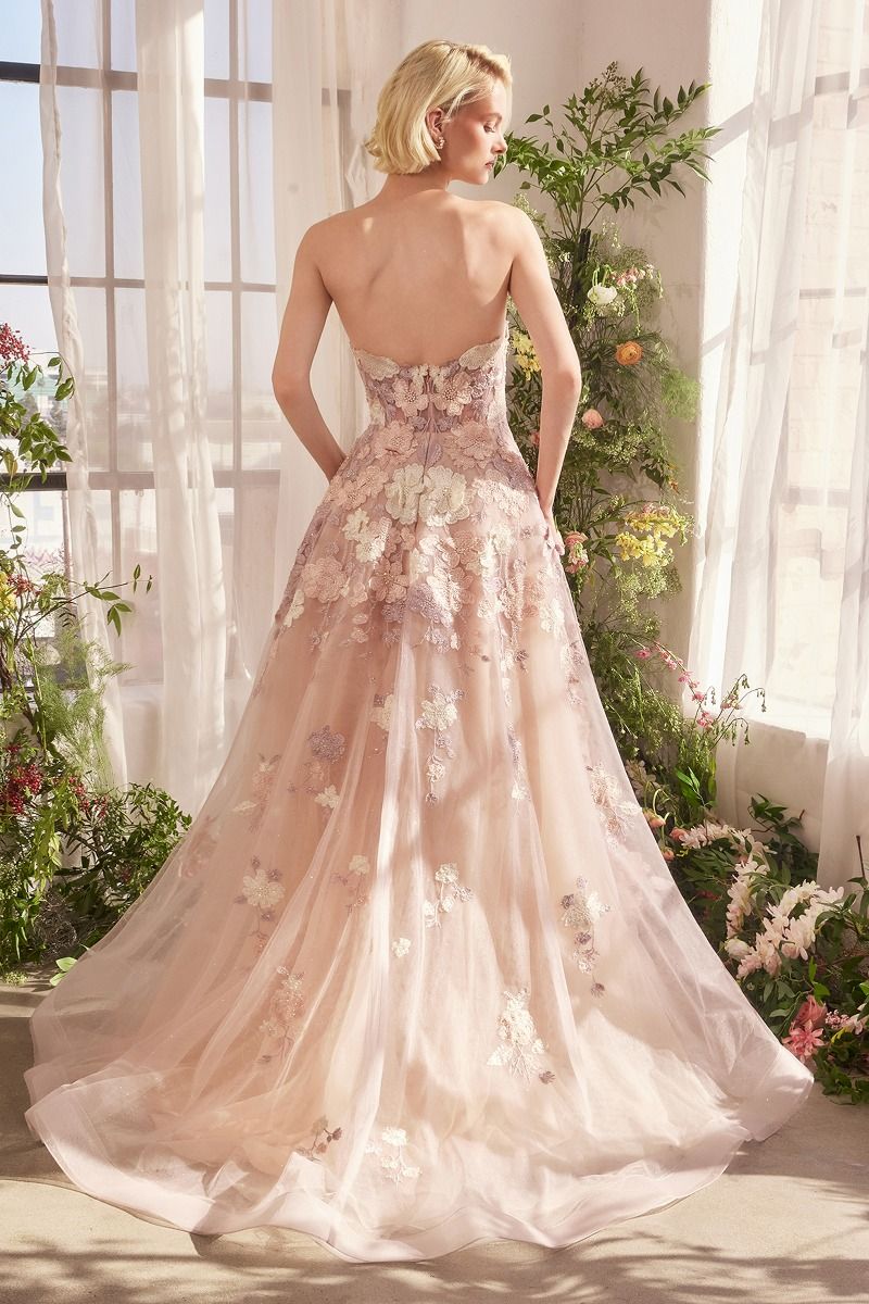 Andrea & Leo A1453 - Spring Floral Applique A-Line Gown