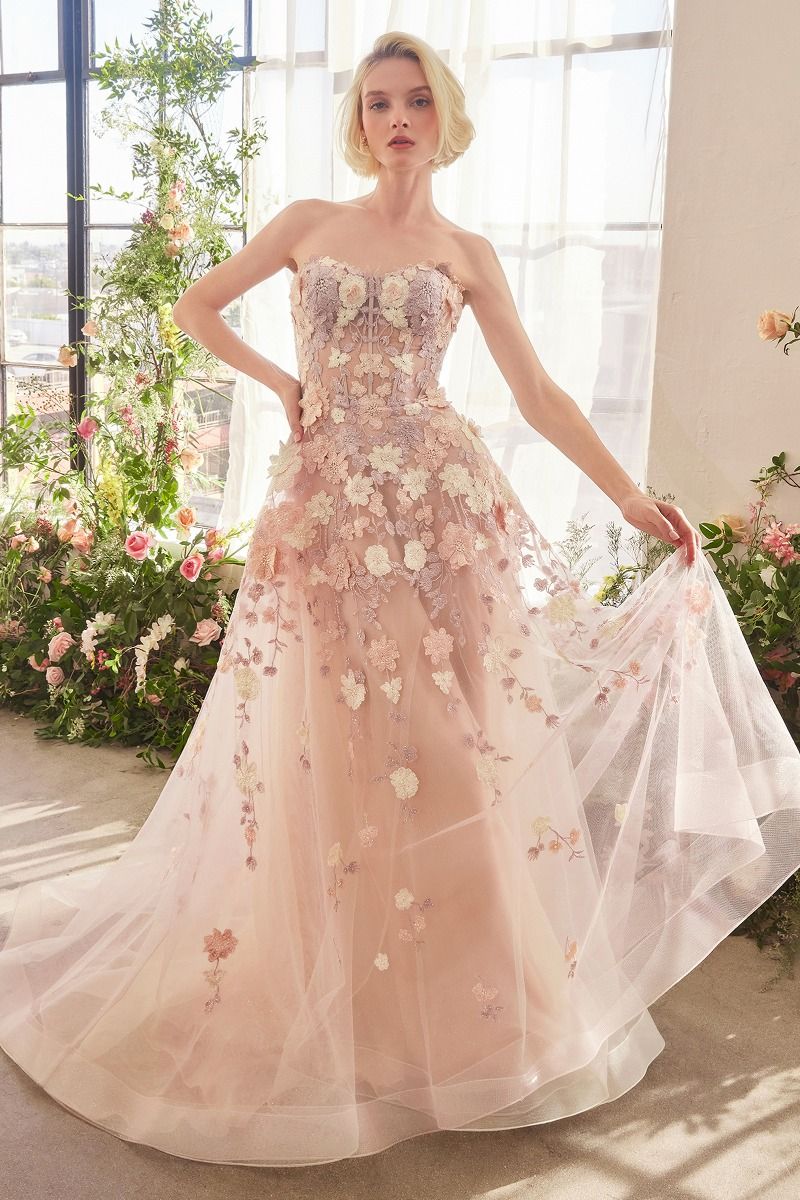 Andrea & Leo A1453 - Spring Floral Applique A-Line Gown