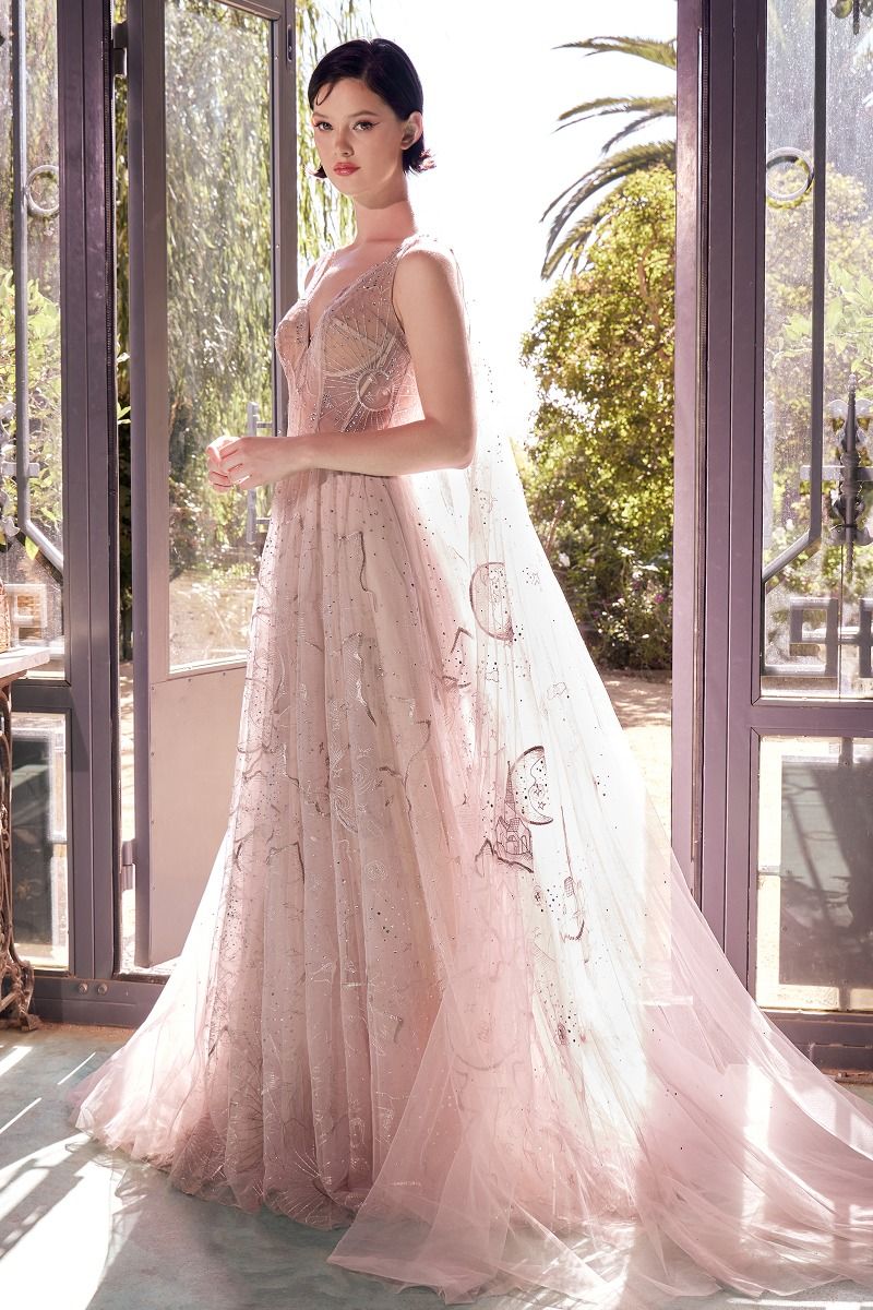 Andrea & Leo A1459 - A-Line Sleeveless Gown With Tulle Cape