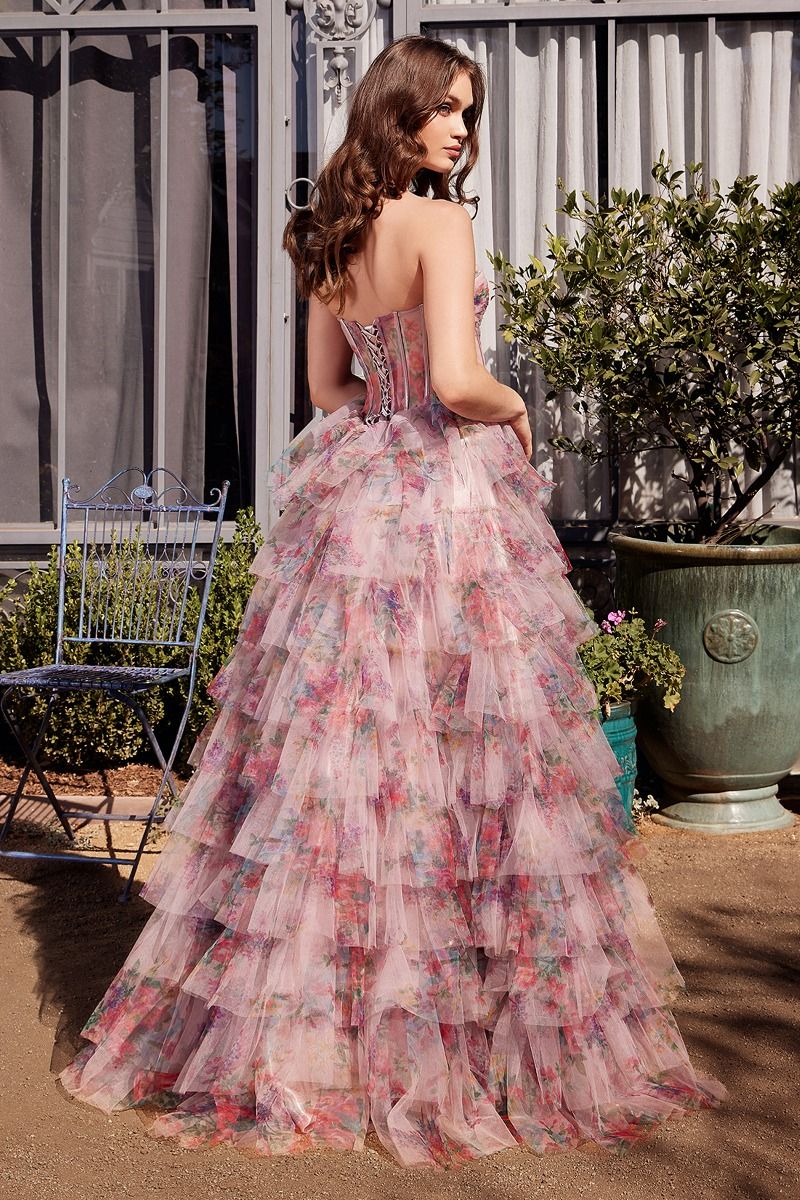 A1463 - Print Ruffle Corset Gown - Andrea & Leo Couture | Lady Black Tie Multi / 8 A1463 - Print Ruffle Corset Gown - Andrea & Leo Couture | Lady Black Tie Multi / 8