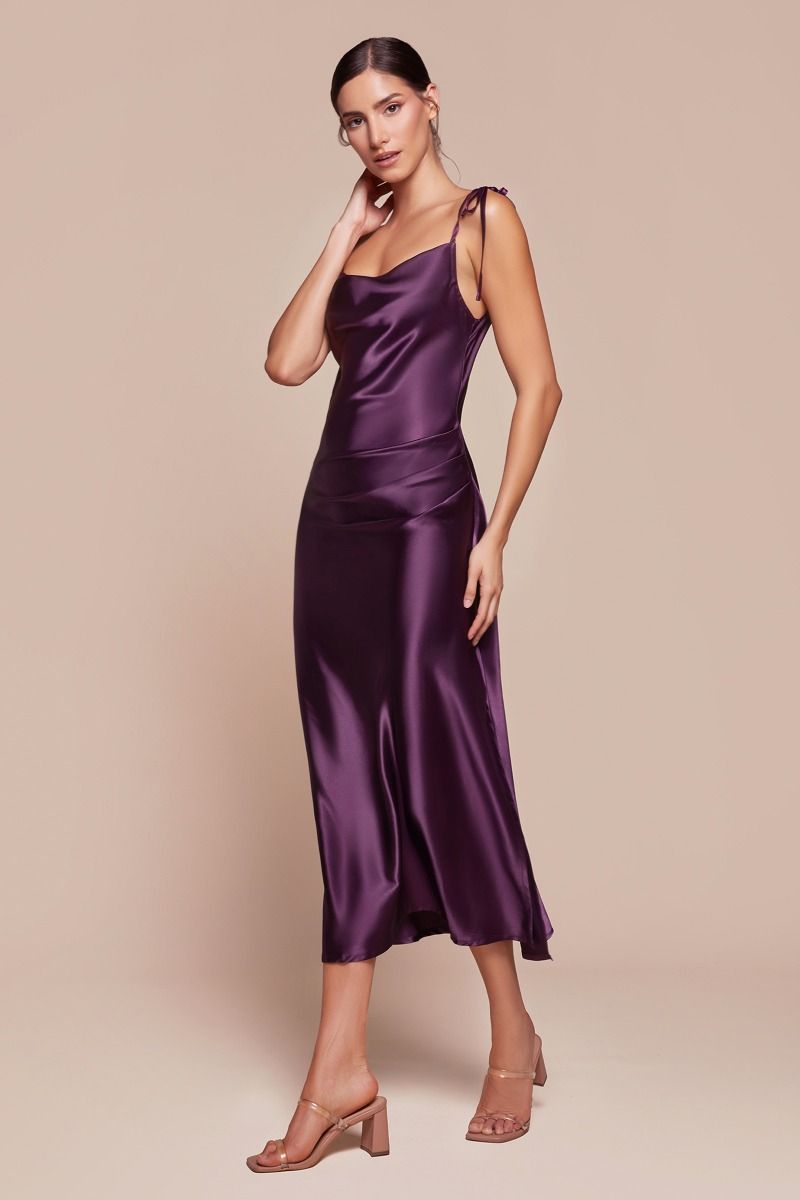 SLIM FITTED SATIN MIDI DRESS BY Cinderella Divine BD103 – Bridal Hive