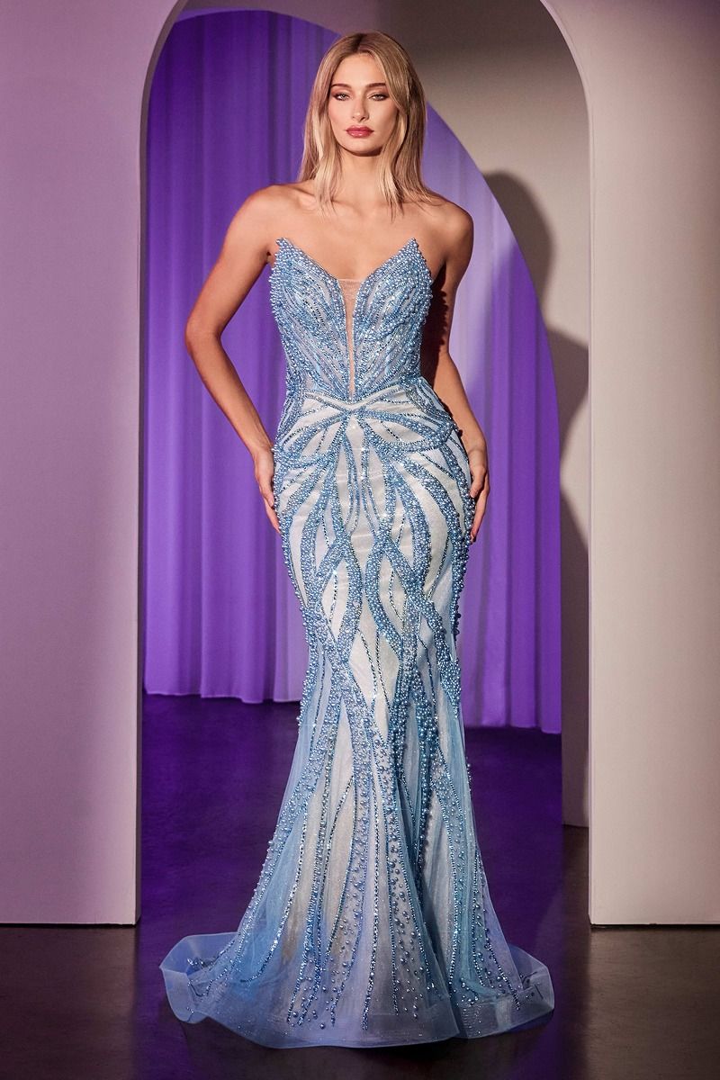 PEARL & CRYSTAL STRAPLESS FITTED BRIDAL GOWN BY LADIVINE CC0688W