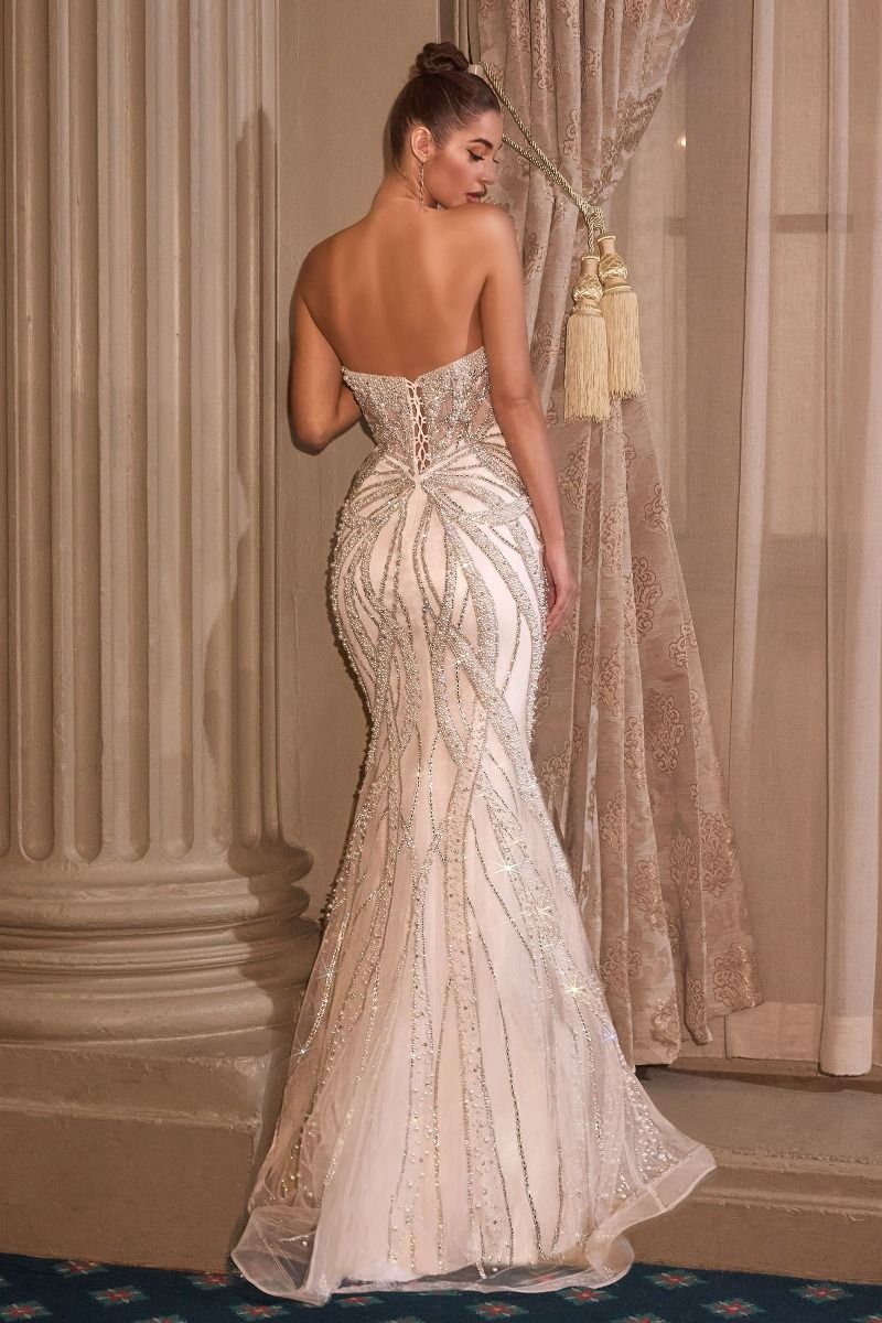 PEARL & CRYSTAL STRAPLESS FITTED BRIDAL GOWN BY LADIVINE CC0688W