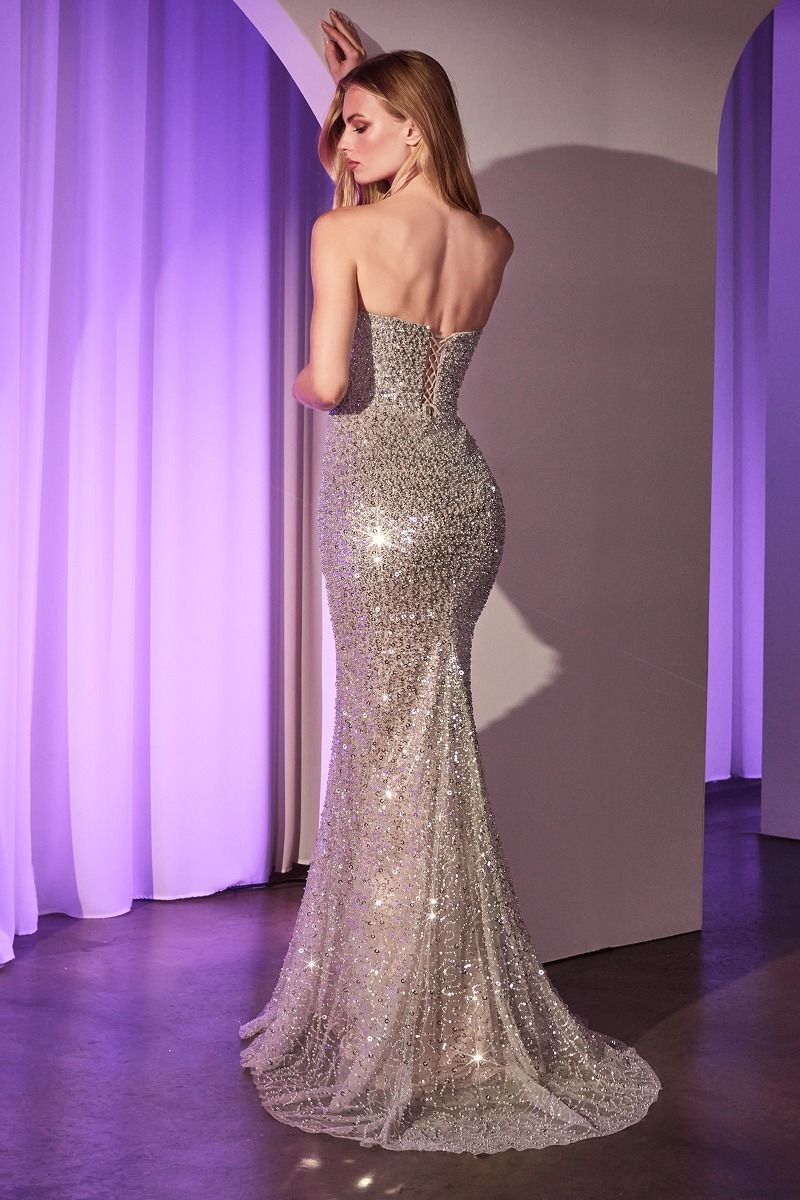 Ladivine CC385 - Fully Beaded Strapless Gown