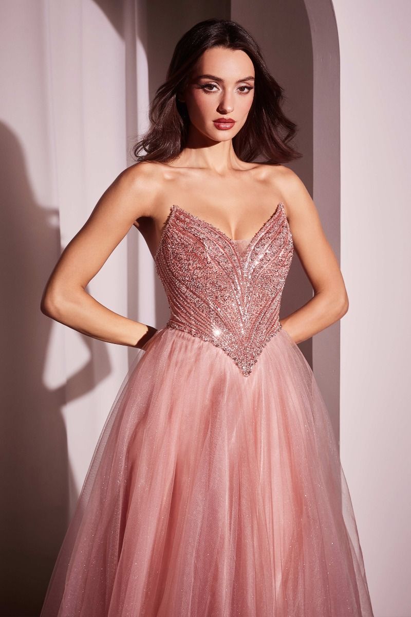 Ladivine CC415 - Strapless Beaded Tulle Ball Gown