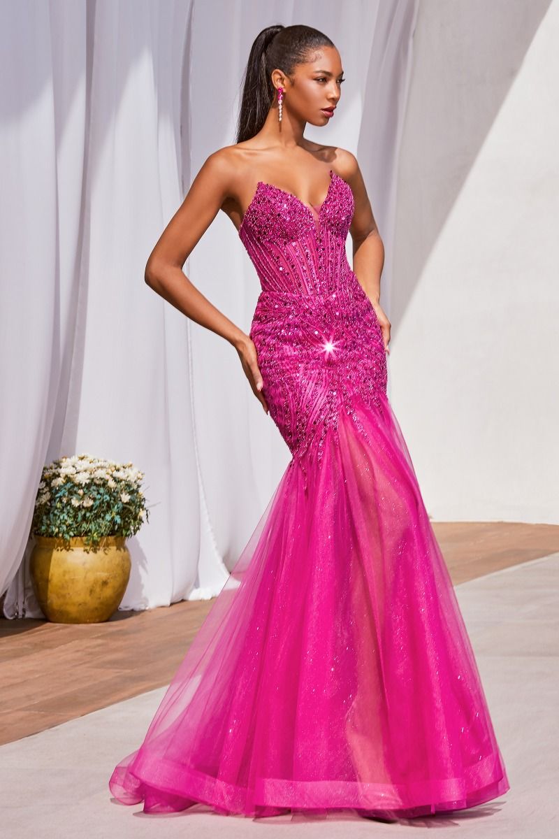 Ladivine CD0214 - Strapless Beaded Mermaid Gown