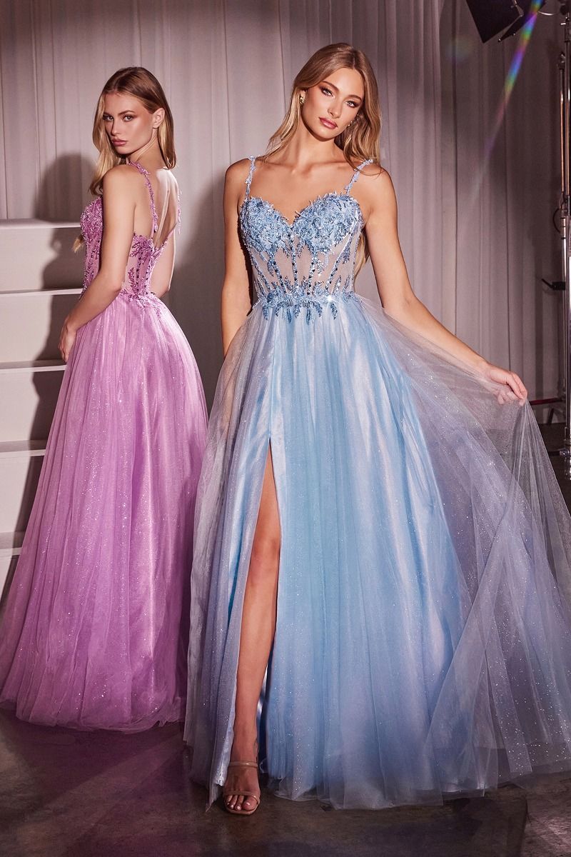 Ladivine CD0234 - Thin Straps Lace & Tulle A-Line Gown