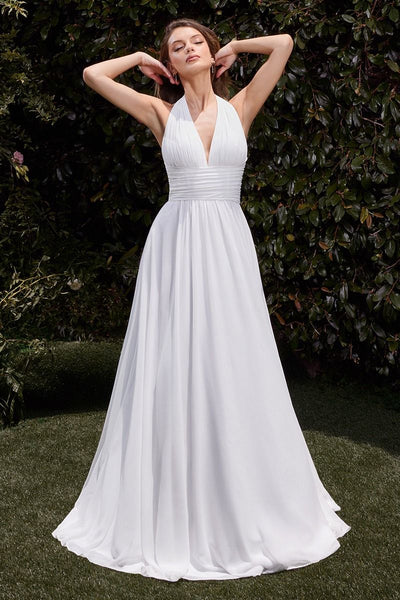 white halter top dresses Long White Halter Prom Dress with A-Line Skirt Off White / 4 main image 0