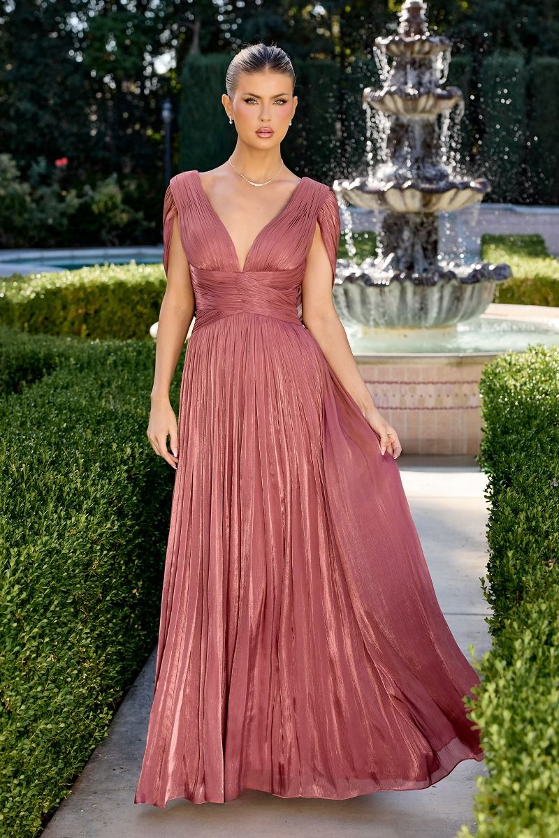 A-LINE LUMINESCENT PLEATED CHIFFON DRESS BY LADIVINE CD413