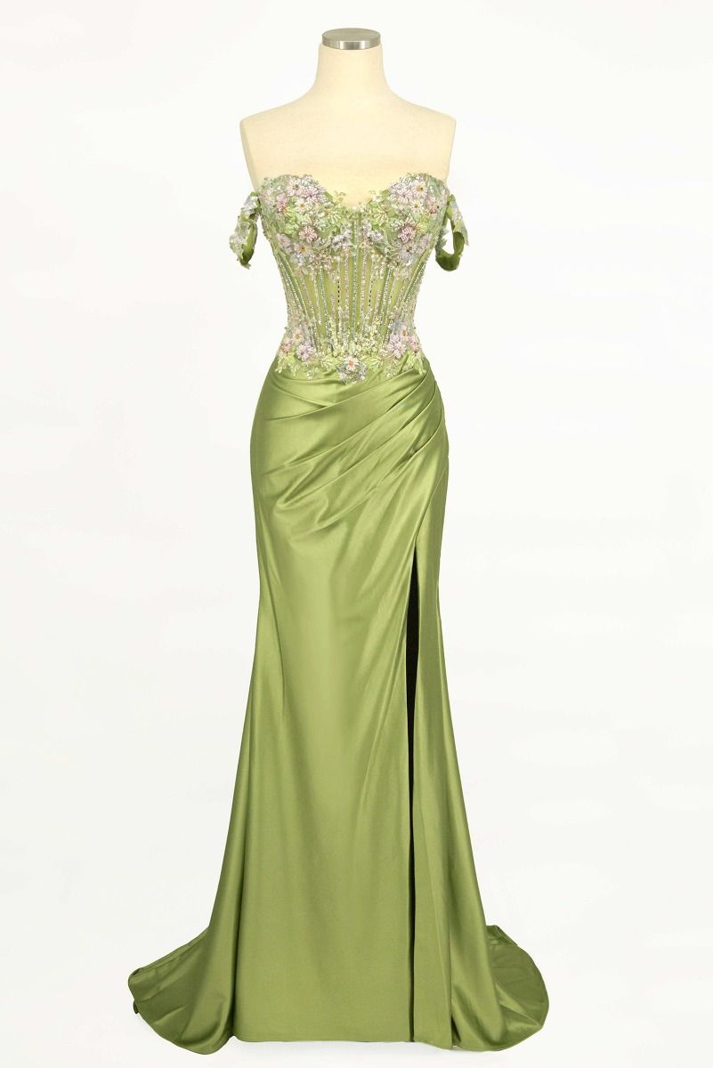 Ladivine CD745 - Off The Shoulder Floral Beaded & Satin Gown