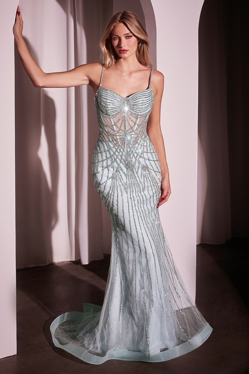 Ladivine CD766 - Fitted Pearl & Crystal Gown