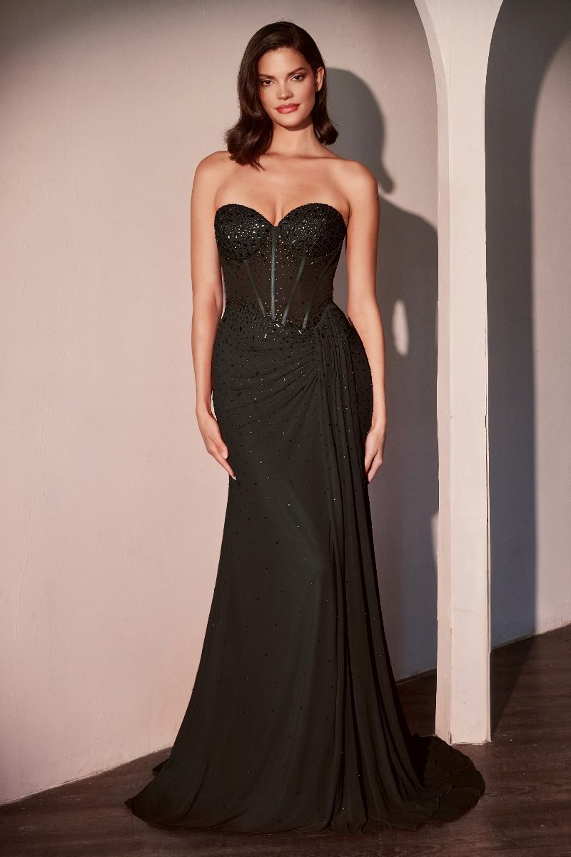 Ladivine CD770 - Strapless Fitted Dress With Rhinestone