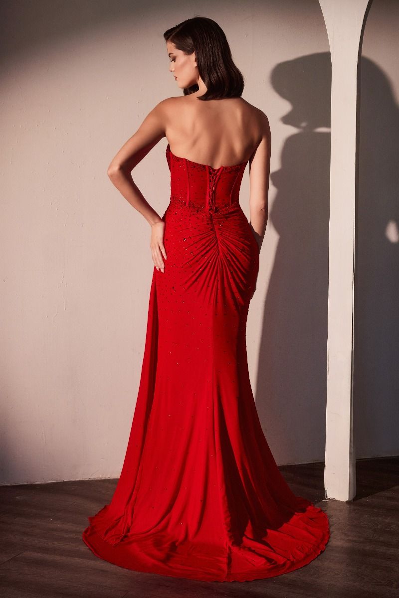 Ladivine CD770 - Strapless Fitted Dress With Rhinestone