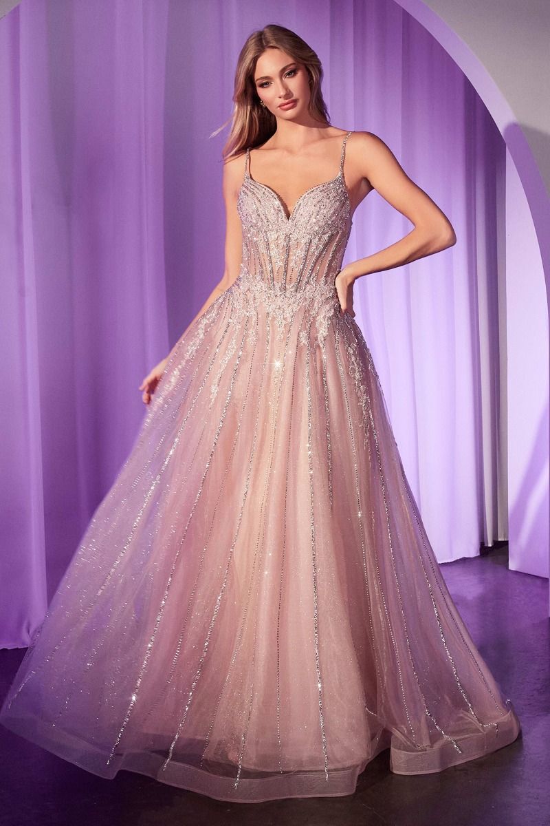 Ladivine CD786C - A-Line Crystal Embellished Tulle Gown (Plus)