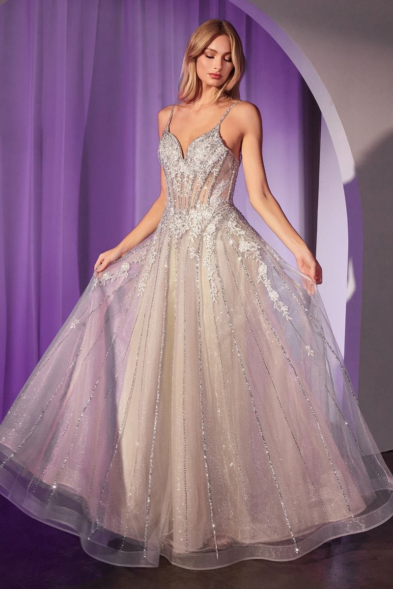 Ladivine CD786C - A-Line Crystal Embellished Tulle Gown (Plus)