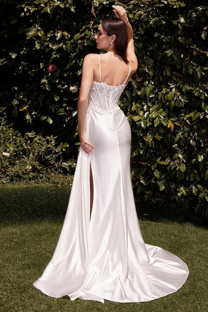 Ladivine CD868W Fitted Satin & Lace Bridal Gown, Off White / 6 Ladivine CD868W Fitted Satin & Lace Bridal Gown, Off White / 6