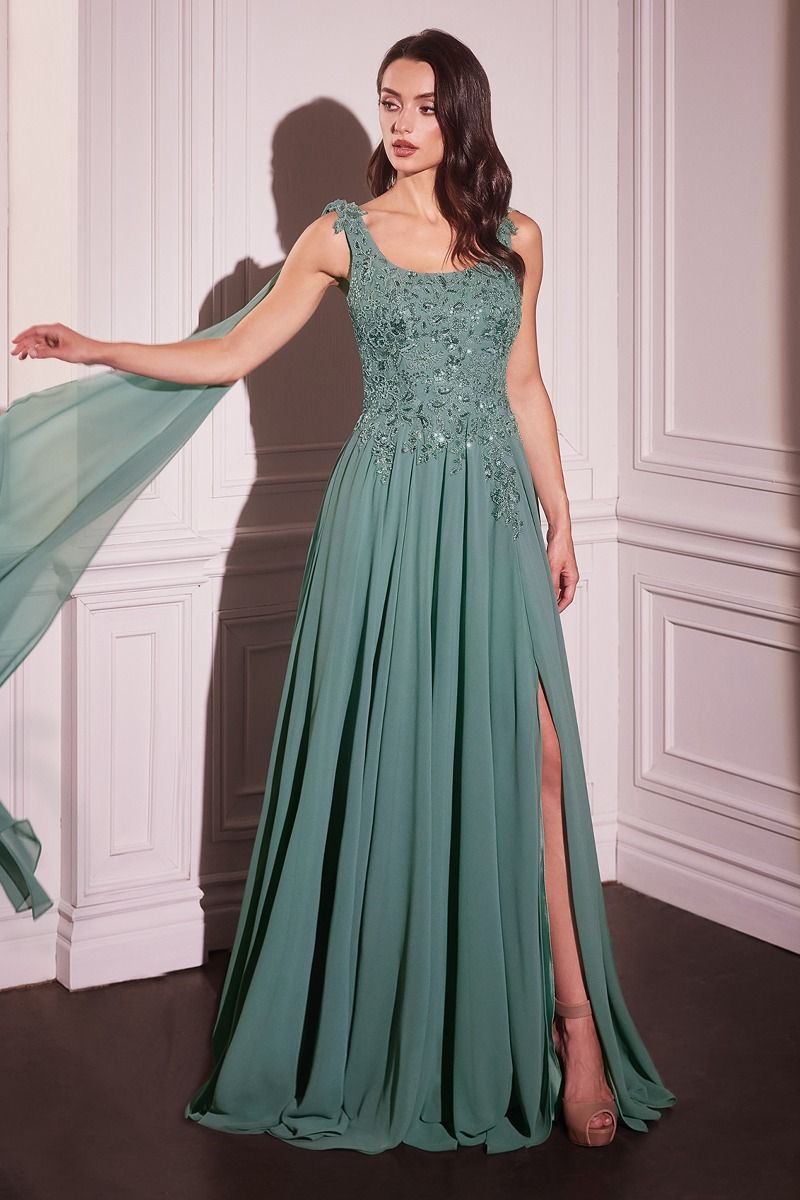 Ladivine CDS509 - A-Line Chiffon Gown With Long Cape Sleeves